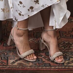 Loeffler Randall Shay Gold Heels with Rhinestone Embellishments